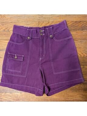 Y2K St. John's Bay Eggplant Purple Utility Bermuda Shorts Contrast Stitch Size 8
